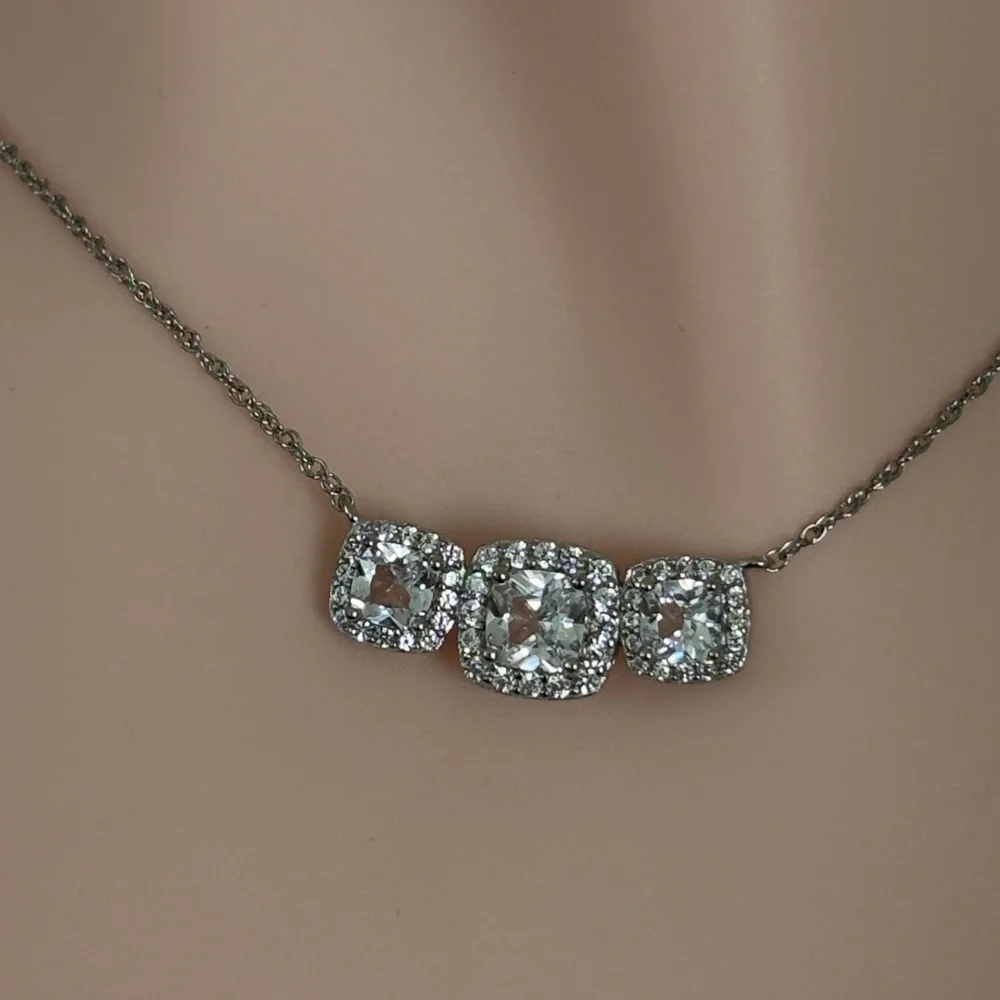 Cushion Cut 2.50 ct Genuine White Sapphire Station Necklace Sterling Silver 18